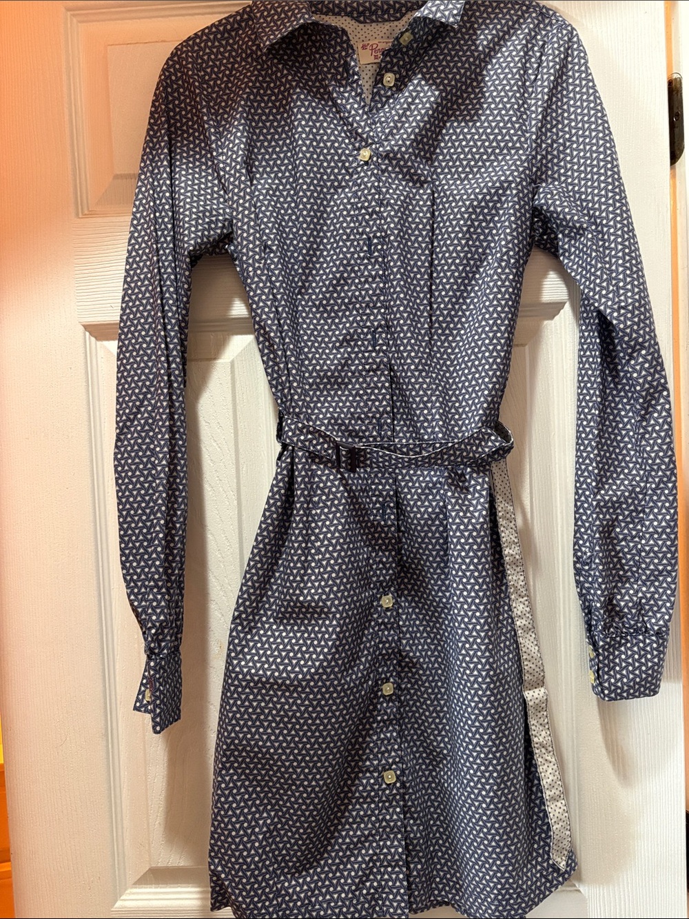 Penguin Women's Navy Patterned Shirt Dress with Belt